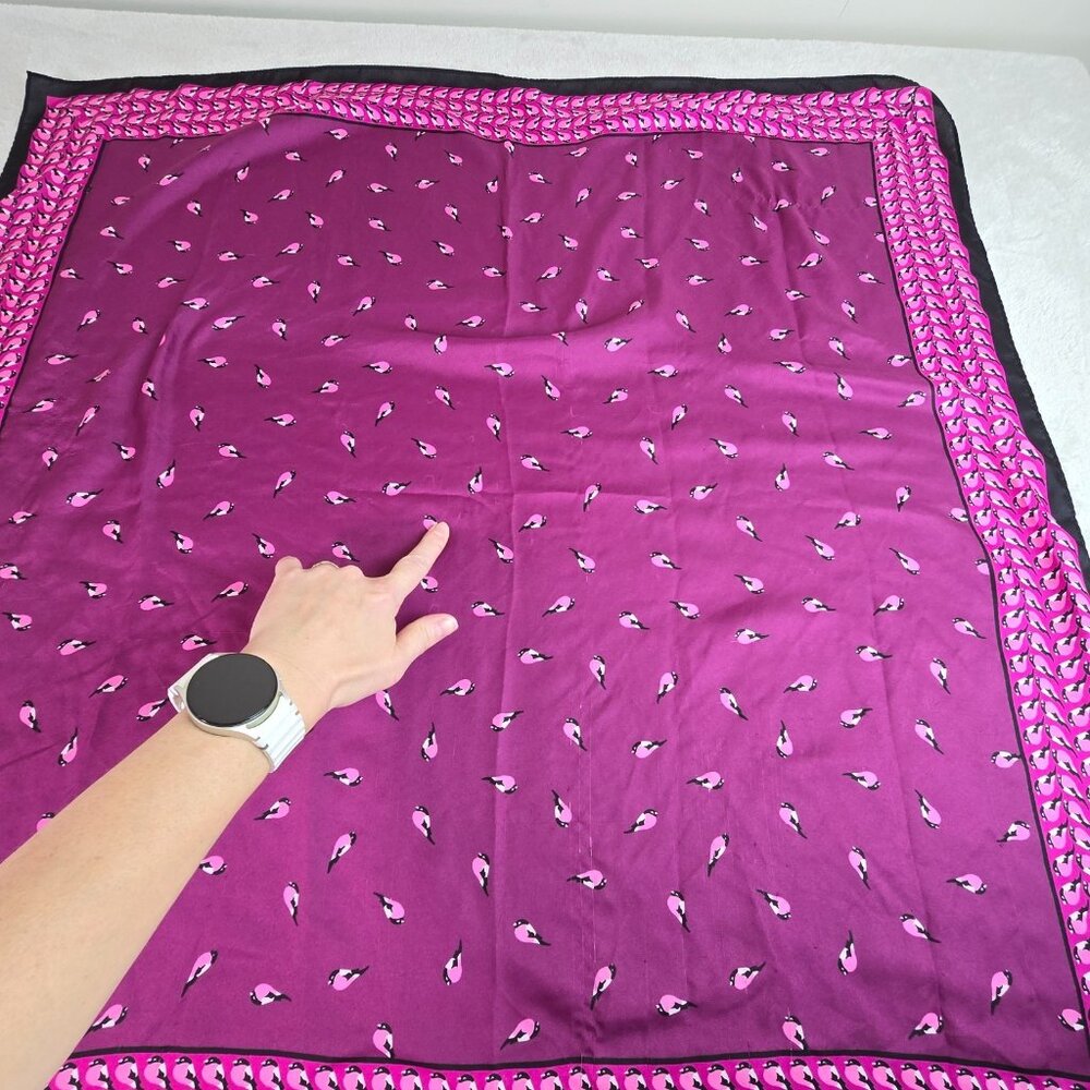 Square Scarf Women Purple Birds Magenta Whimsical Novelty Print Bold Color Pop - Picture 9 of 13